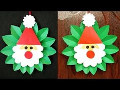 two pictures of christmas decorations made out of paper