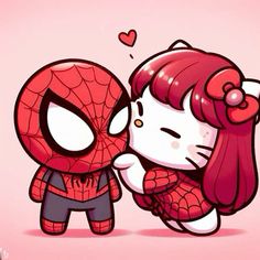 hello kitty and spiderman are kissing