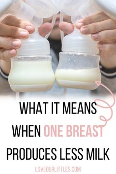 someone is holding two baby bottles with the words what it means when one breast produces less milk