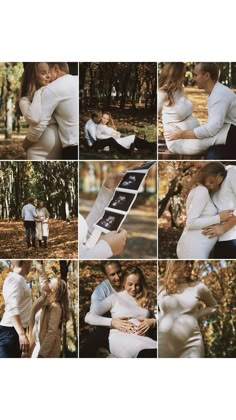 a couple cuddles in the woods while holding each other's pregnant belly