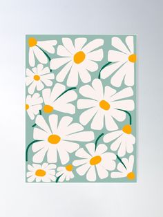 white daisies on green art print