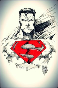 a drawing of superman with his hands on his chest and the face drawn in pencil