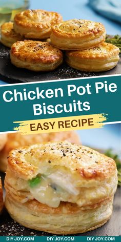 chicken pot pie biscuits with text overlay