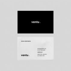 a white and black business card with the word venttu on it's side