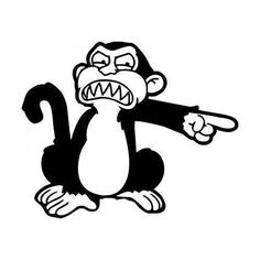 a black and white drawing of a monkey pointing at something