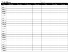 the printable time planner is shown in black and white, with times listed on it