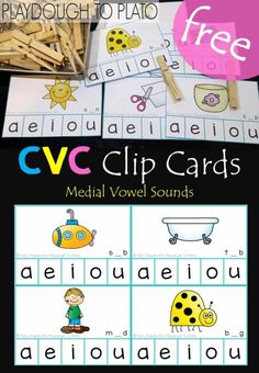 cvc clip cards with words and pictures to help kids learn how to use them