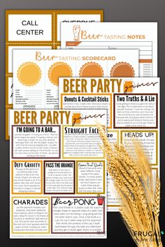 the beer party flyer is shown with wheat stalks and other items to be used for this event