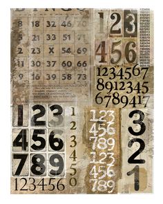 a collage of numbers and numerals on paper