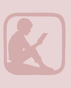 the silhouette of a person sitting on top of a floor reading a book in front of a pink background