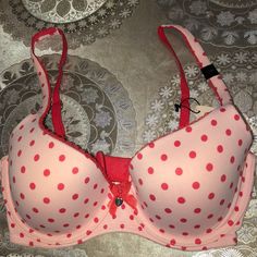 Pink And Red Polka Dots Super Cute Brand New Victoria’s Secret With Tag 32d Offers Welcome Fast Shipper Lace Bra Outfit, Bra Outfit, Pretty Bras, Beauty Face Women, Cute Bras, Perfect Bra, Lace Slip Dress, Lace Slip, Victoria Secret Bras