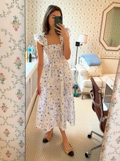 The Ellie Nap Dress - Blue Botanical - Hill House Home Nap Dress Outfit, Bach Brunch, Nap Dress, Clothing Wishlist, House Dresses, Tiered Midi Skirt, Hill House, Lilac Dress, Vintage Floral Print