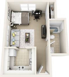 an overhead view of a two bedroom apartment