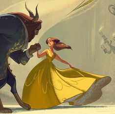 the beauty and the beast are dancing together in front of an evil man with horns on his head