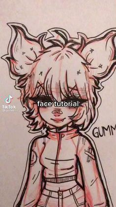 a drawing of a girl with horns on her head and an expression that says gummy