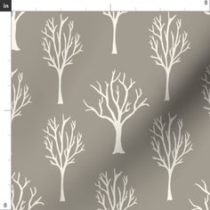 white tree silhouettes on grey background for wallpaper or fabric, in various sizes and colors