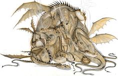 a drawing of a dragon laying down on the ground