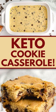 keto cookie casserole with chocolate chips on top