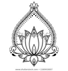 a drawing of a lotus flower in black and white with an ornate border around it