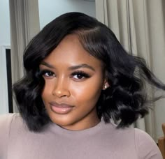 Shoulder Length Hair Cuts With Layers Bangs Black Women, Track Weave Hairstyles, Curled Mid Length Hair, 4c Bob, Hairstyles For Heat Damaged Hair, Hairstyles For Heat, Bob Medium Hairstyles, Blowout Natural Hair, Straight Blowout