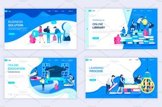 four different landing pages with people working on computers