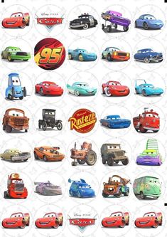 the cars are all in different colors and sizes, including one for each car's name