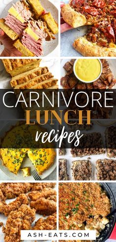 a collage of different types of food with the words carnivore dinner veggies