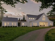 this is an artist's rendering of the modern farmhouse style home in rural setting