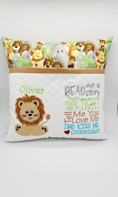 a pillow with a lion and lions on it