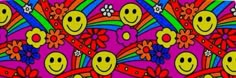 a colorful painting with smiley faces and flowers