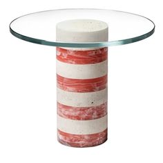 a glass table with red and white stripes on it