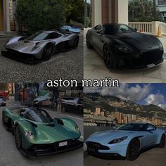 four different sports cars are shown in this collage