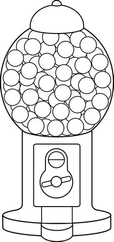 a drawing of a gumball machine with lots of balls on it's top