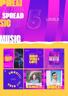 an advertisement for the level 5 music festival with various images and words on it, including one