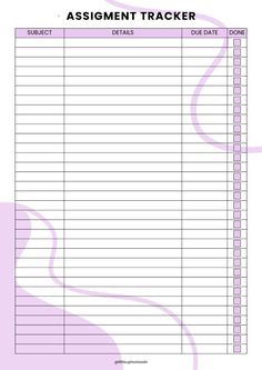 a printable assignment tracker for students to use in their school's classroom or home