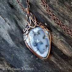 Crystal Jewelry Diy, Stone Bead Jewelry, Talisman Pendant, Night King, Dendritic Agate, Wire Weaving, Handmade Wire