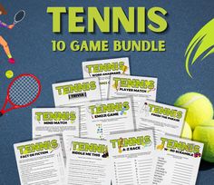 ten tennis game bundle with ten tennis balls and rackets