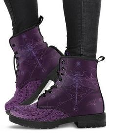 All of our Women's Leather Boots are custom-made-to-order and handcrafted to the highest quality standards.*Features vegan-friendly leather with a double-sided print and rounded toe construction.*Lace-up closure for a snug fit.*Soft textile lining with sturdy construction for maximum comfort.*High-quality rubber outsole for traction and exceptional durability.Custom Boots - please allow about 15-22 days for delivery. Bohemian Boots, Vegan Shoes Women, Women's Leather Boots, Shoes Laces, Purple Boots, Vegan Leather Boots, Dr Shoes, Handcrafted Boots, Custom Boots