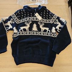 New In Bag, Never Opened Christmas Sweater Arrived In Mail After The Holiday And It Was Too Late To Wear It Styling Ugly Christmas Sweater, Winter Crochet Sweater, Blue Christmas Sweater, Navy Blue Christmas, Thrift Wishlist, Christmas Styles, Youtuber Dr, Christmas Sweater Outfits, Toddler Cardigan