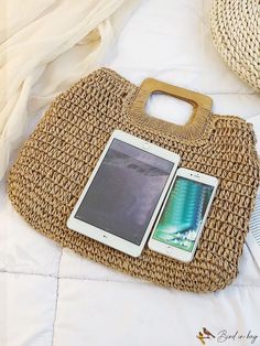 BirdinBag - Summer Beach Travel Bag: Stylish, Minimalistic Straw Design Straw Design, Details Pictures, Inch Bag, Plain Style, Beach Travel, Bags Tote, Handle Bag, Color Khaki, Travel Vacation