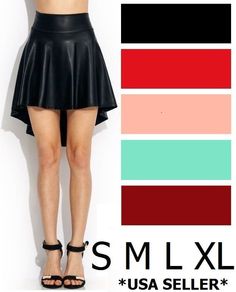 Red leather skater skirt- $14.99 Leather Skater Skirts, Plus Pants, Colorful Skirt, Colorful Skirts, Graduation Dresses, Pleated Mini Skirt