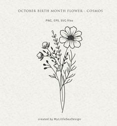 a drawing of flowers with the words october birth month flower - cosmos