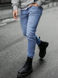 Medium Wash  Collar  Denim Plain Skinny Embellished Slight Stretch  Men Clothing Joggers Men Outfit, Fashion Figure, Street Fits, Legally Blonde, Denim Joggers, Denim Jeans Men, Man Style, Clothing Styles, Mens Clothing