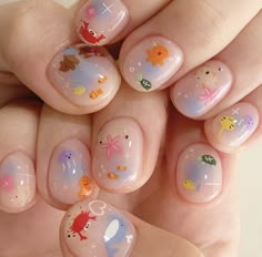 Sea Gel Nails, Sea Nail Art Summer, Sea Animal Nails, Sea Nails Designs, Under The Sea Nail Art, Summer Nail Aesthetic, Sea Inspired Nails, Aesthetic Short Nails, Under The Sea Nails