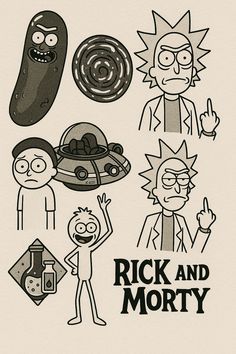 rick and morty are depicted in this black and white poster