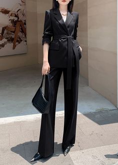 fancy pantsuit Ensemble Blazer, Black Double Breasted Blazer, Pockets Pants, Pants Suit, Effortless Elegance, Breasted Blazer, Wide Pants, Double Breasted Blazer, Dress Pant