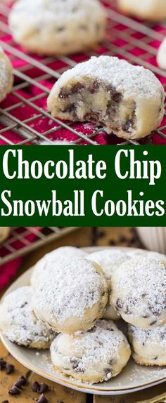 chocolate chip snowball cookies on a plate