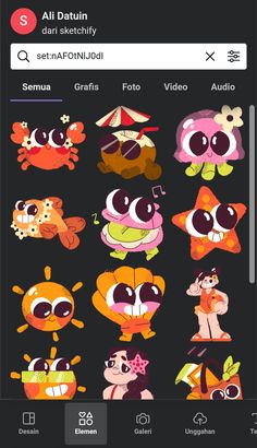 the sticker sheet is showing different types of cartoon animals and their respective colors, including red