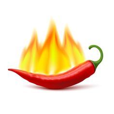 a red hot chili pepper with yellow flames