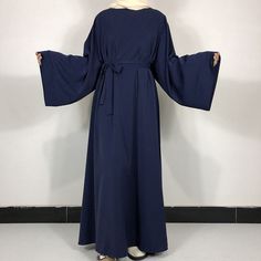 Made of high quality nida fabric- this maxi dress is lightweight, breezy and modest. Includes a matching belt and available in 15 different colours. Navy Blue Abaya, Blue Hijab Dress, Habits Musulmans, Blue Abaya, Blue Hijab, Prom Couples, Eid Ramadan, Pink Chocolate